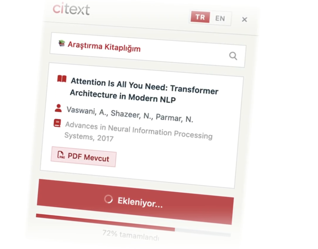 Citext Capture, açık bir makalenin kaynak bilgilerini gösterirken